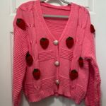 Boutique Pink Strawberry Knit Button-up Cardigan Photo 6