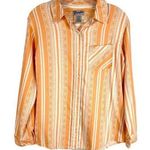 Wrangler Wrancher Shirt Small Top Orange Cream Striped Western Boho Collared 151 Photo 0