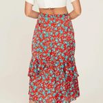 Love, Whit. By Whitney Port Red Blue Floral midi Skirt Size Large Photo 3