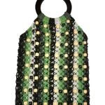 Topshop Women’s Mykonos Green Black White Retro Woven Bag with Beads Photo 0