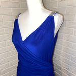 Ralph Lauren Lauren Evening Beaded Faux Wrap Draped Evening Gown, Blue, Size 8 Photo 1