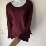 Liz Claiborne Sweater Medium Burgundy Bell Sleeve Tie Detail Pullover Top Vamp Photo 1