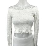 ZARA White Smocked Long Sleeve Off The Shoulder Ruffle Blouse Crop Top Size M Photo 0