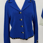 St. John  Collection Blazer Jacket Women's Size 12 Blue Gold Hardware Knit USA Photo 0