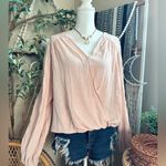 Free People Check On It Pink Nectar Crinkle Wrap Long Sleeve Blouse Size Medium Photo 3