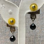 Silver Tone CrosDangle Earrings Black Faceted Bead Drop Religious Grunge Gothic Photo 3