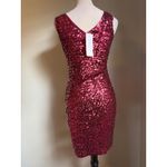 Shiny Sequin V Neck Sleeveless Bodycon Party Dress Red M festive Y2K glam fairy Size M Photo 4