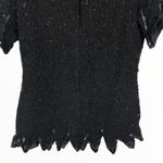 80’s Vintage Stenay Black Beaded Flapper Gatsby Zigzag Hem Short Sleeve Blouse Size L Photo 6