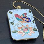 Vintage Butterfly & Flower Cloisonné Pendant Gold Photo 11