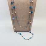 Long Beaded Strand Necklace Blue Purple Faux Pearl Costume Jewelry Women Photo 1
