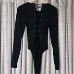 Bardot  Black Long Sleeve Black Lace Up Back Bodysuit Size Medium Photo 8