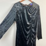 Future Collective Dress Womens 1X Black Velvet Midi Ruched Long Sleeve Open Back Photo 4