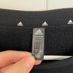 Adidas EUC | women’s black white striped fleece lined crewneck — large Photo 3