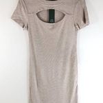Wild Fable Mini Dress Ribbed Knit Cutout Short Sleeve Crew Neck Stretch Cream M Photo 0