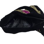 Floral Gold Embroidered Purple Flower Black Velvet Tote Bag Photo 4