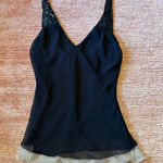 Papaya  women sleeveless chiffon cami top black beige beaded straps ruffle hem Photo 0