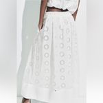 ZARA New High Waisted White Bohemian Embroidered Eyelet Lined Midi Skirt Size M Photo 4