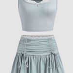 Cider NWT Square Neck Lace Bowknot Crop Tank Top With Mid Rise Solid Drawstring Photo 0