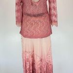 Gimmicks by BKE Sheer Mauve Mixed Lace Bell Sleeve Top w Eyelash Fringe Small Photo 11