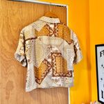 Pleione Women's Patchwork Button Down Shirt - Brown and Cream Photo 5