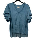 Zadig & Voltaire Blue Taste Satin Puffy Sleeves Top Blouse Size Medium Photo 2