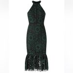 Alexia Admor  Lacy Midi Dress Sleeveless Ruffles Dark Green Black Ladder Stitch L Photo 4