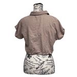 Love83 Beige Cropped Button Up Top Women’s M Woven Boho Coastal Granola Girl Tan Size M Photo 4