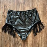 Body Rage Black Faux Leather Fringe Bikini Cut Bottoms Shorts Sz Large Photo 0