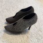 Ed Hardy  NYE Silver Embellished Signature Light Brown Suede Heels Booties 8 Photo 1