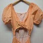 Sim & Sam Midi Dress Size Small S Gingham Check Orange White Puff Sleeve Smocked Photo 3