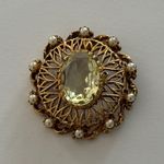 Florenza Glorious Vintage Pendant W Tiny Pearls & A Large Yellow Rhinestone Photo 6