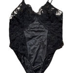 70s Vintage Lace and Nylon Black Bodysuit Teddy Medium Photo 0