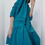 ZARA 3/4 sleeve ruffled hem duck blue mini dress Photo 5