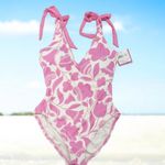 Kate Spade NWT  Shoulder Bow Tie V-Neck One Piece Swimsuit In Surf Pink Photo 2