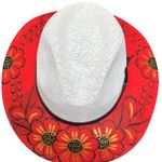 HAT MEXICAN Artisanal Hand Painted Fedora Floral Sombrero Panama Bohemian Red Photo 1