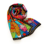 Laurel Burch 'Whiskered Cats' Silk Scarf Blue Photo 1