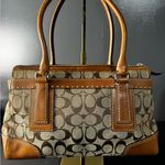 Coach  Brown and Tan Signature Jacquard Satchel Handbag Photo 1