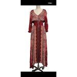 Free People  Small Mexicali Rose Maxi Dress Strawberry Mixed Print Boho Romantic Photo 2