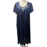 Vanity Fair VTG Blue Embroidered Button Up Satin Nightgown House Dress L U.S.A. Photo 1
