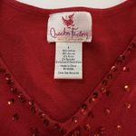 Quacker Factory  Red Sequin Poinsettia Holiday‎ Christmas Pullover Sweater LARGE Photo 7