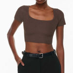 Babaton by Aritzia Sculpt Knit Squareneck Crop Top Women’s Large Chocolate Brown Photo 0