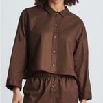 Everlane  Woven PJ Top Boxy Button Down Drop Shoulder Long Sleeves Brown S Photo 0