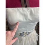 Adrianna Papell dress strapless formal cream jeweled sheer tired skirt Photo 9
