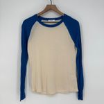 EQUIPMENT FEMME Silk Baseball Style Long Sleeve Sweater Top XS Cream Blue Photo 1