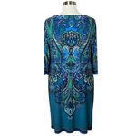 Catherines Catherine’s Green Blue Boho Midi Shift Dress 1X  Artsy Stretch Bohemian Floral Photo 3