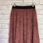 LuLaRoe Jill Pink Shimmer Elastic Waist Eyelash Fringe Knit Skirt Size XS Photo 3