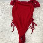 Forever 21  Red Ruffle neckline Bodysuit off the shoulder ladder side opening Photo 7