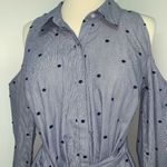A pea in the pod  Maternity Shirt Dress Womens M Blue Cold Shoulder Polka Dot Photo 1
