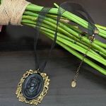 Vintage Sweet Romance USA Black Cameo Pendant Lace Choker Necklace Photo 0