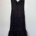 Jolie Madame A Division of Leo Dinerman Inc Vintage Black Lace Rhinestone Embellished Mermaid Style Strapless Formal Dress Photo 9